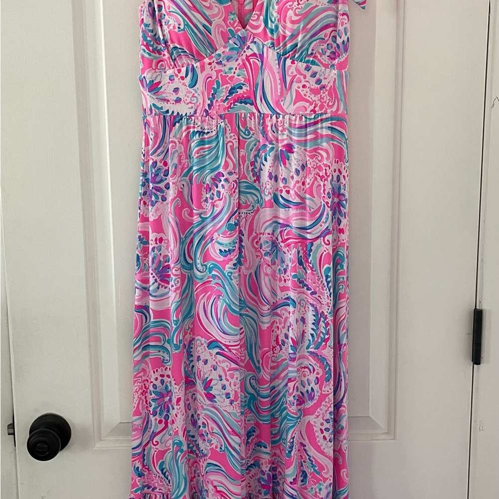 Lilly Pulitzer Pink and Blue Swirl Maxi Dress